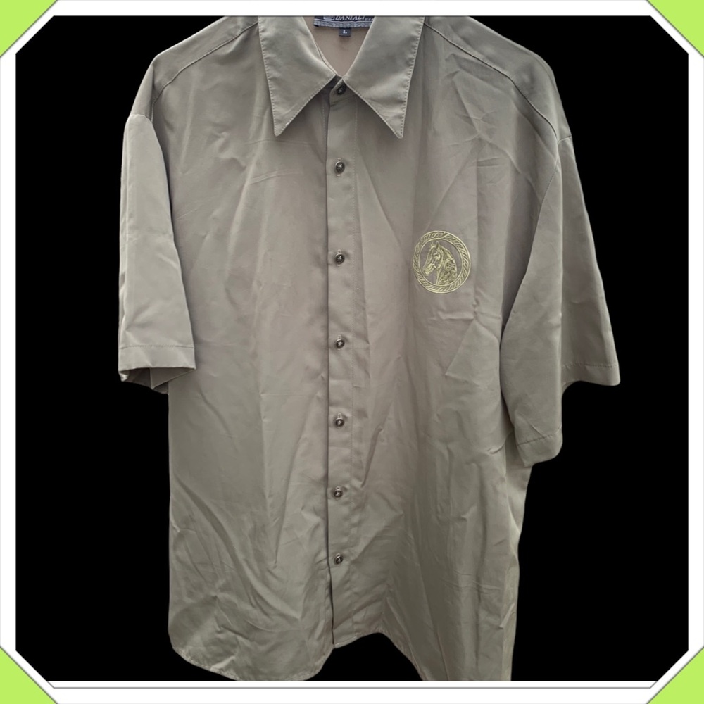 Daniali Button Down Microfiber Olive Green Long Sleeve Horse Shirt